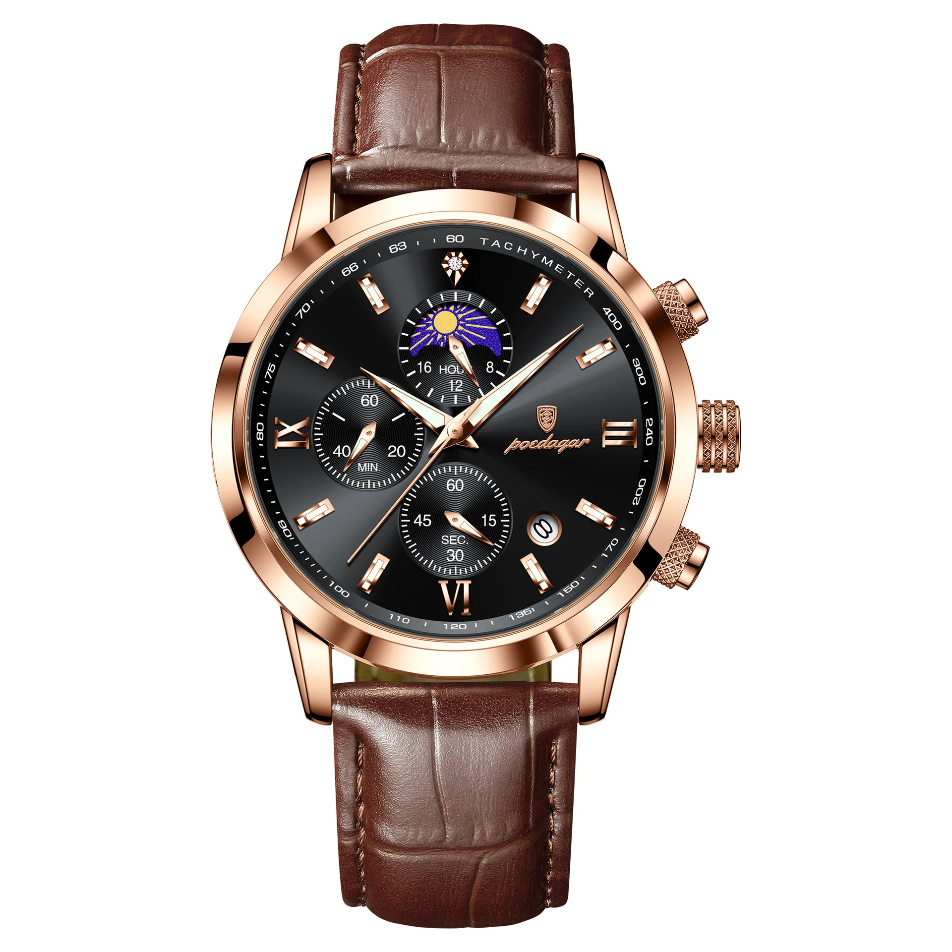 POEDAGAR 882 Quartz Moon phase Watch And Multi-function Chronograph watch for Men - Image 2