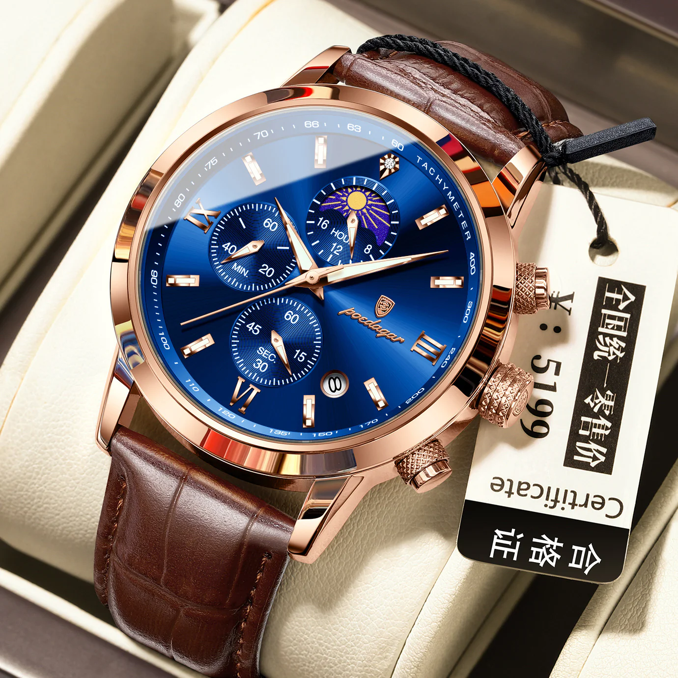 POEDAGAR 882 Quartz Moon phase Watch And Multi-function Chronograph watch for Men - Image 7