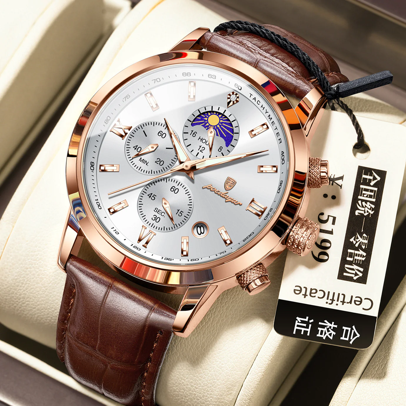 POEDAGAR 882 Quartz Moon phase Watch And Multi-function Chronograph watch for Men - Image 9