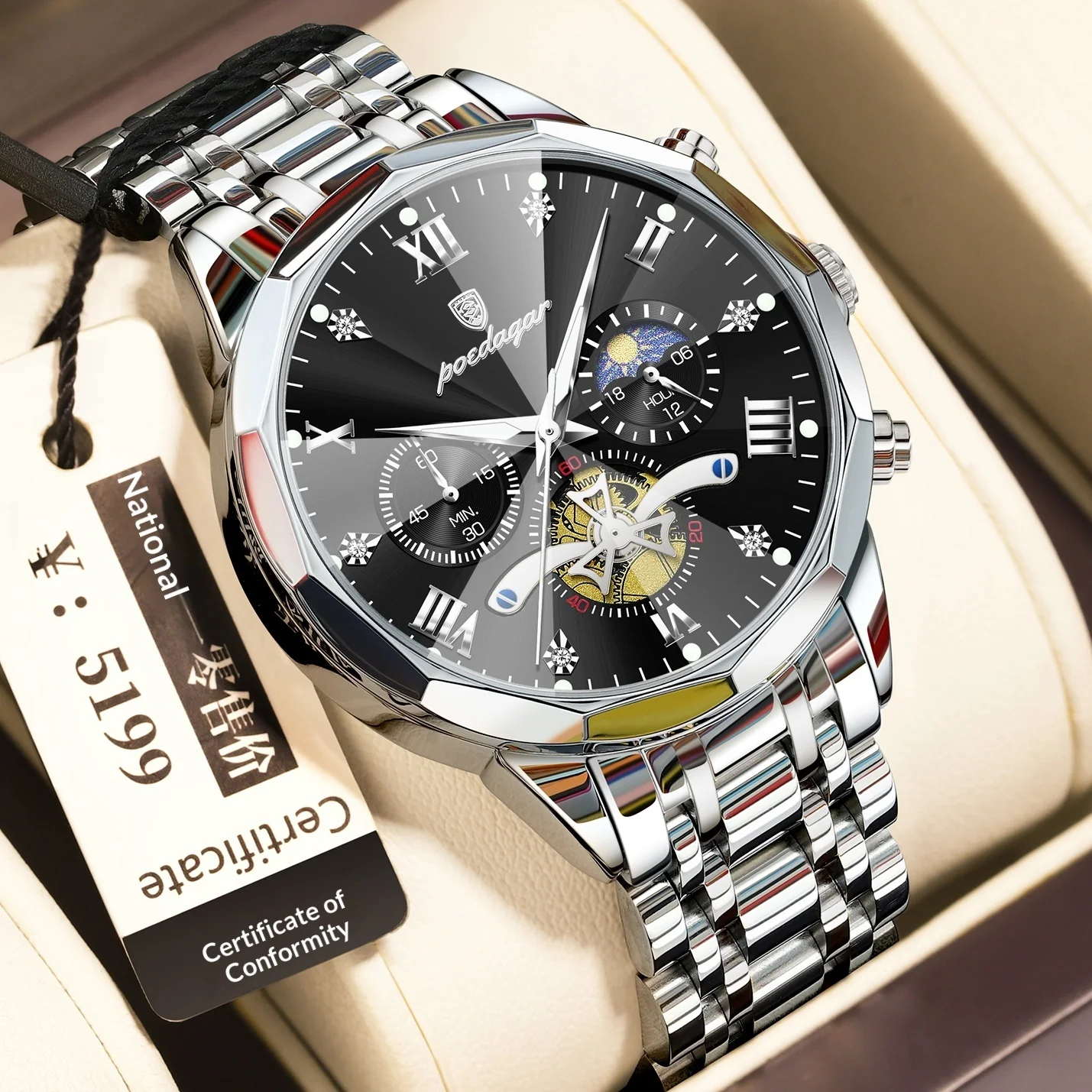 Poedagar 938 Moonphase Multifunctional Quartz Watch For Men - Image 14