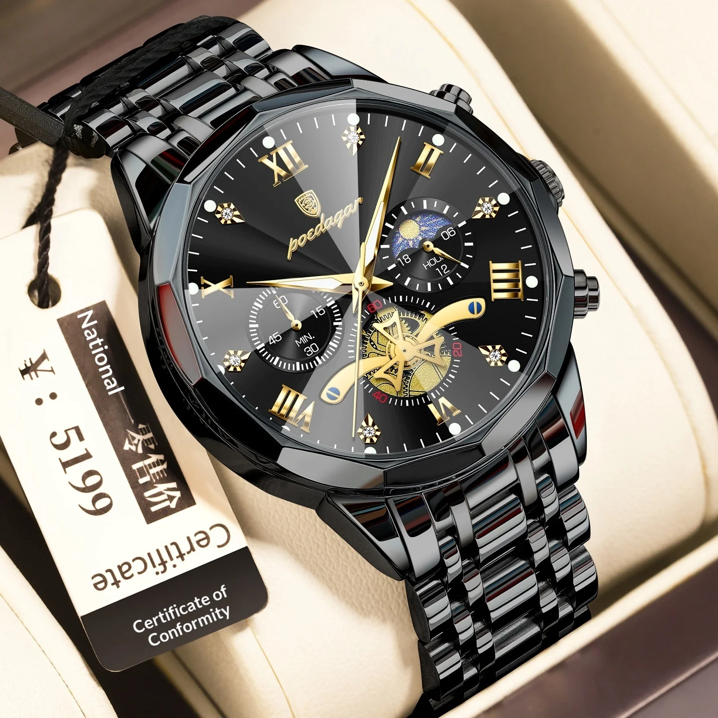 Poedagar 938 Moonphase Multifunctional Quartz Watch For Men - Image 2