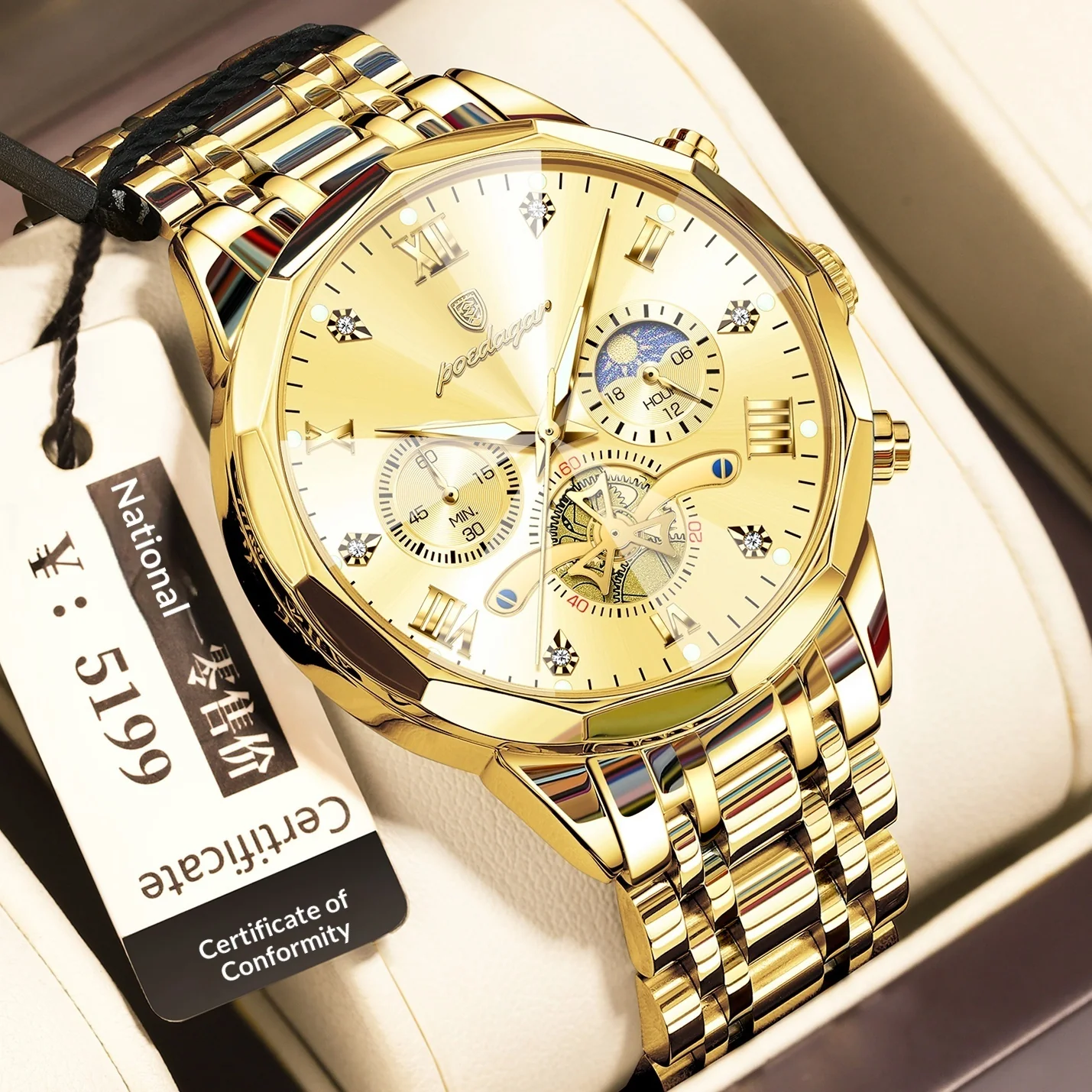 Poedagar 938 Moonphase Multifunctional Quartz Watch For Men - Image 4