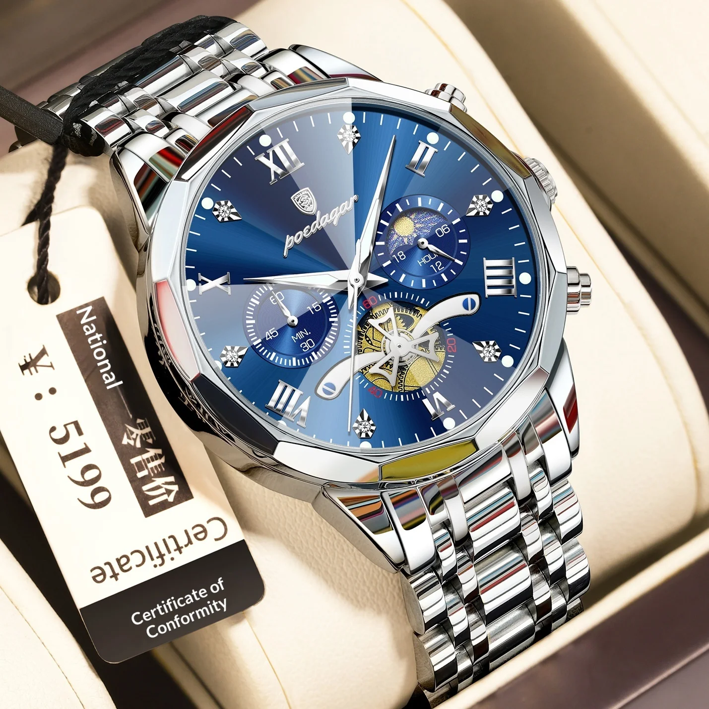 Poedagar 938 Moonphase Multifunctional Quartz Watch For Men - Image 8