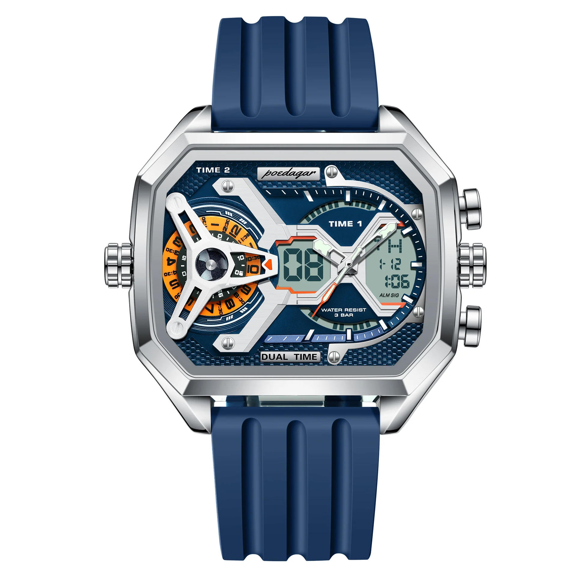 Poedagar E106 Trendy 3 Time Analog Digital watch for Men - Image 3