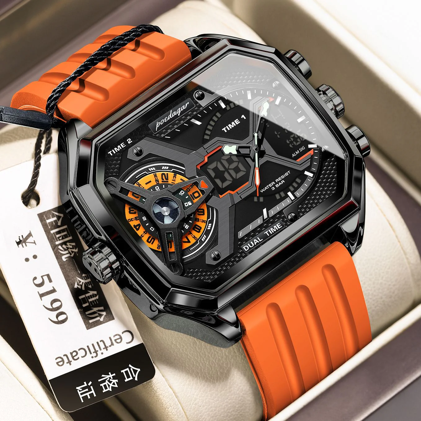 Poedagar E106 Trendy 3 Time Analog Digital watch for Men - Image 7