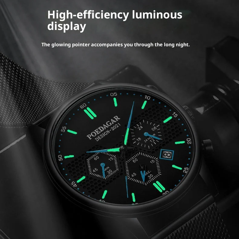 Poedagar P365 Waterproof Luminous Multifunctional Sports Quartz Watch for Men - Image 4