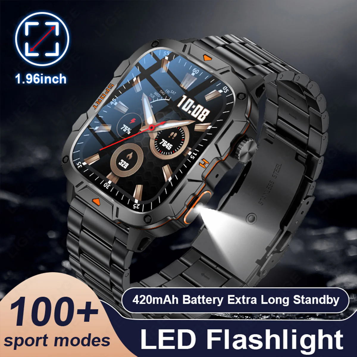 QX12 Square Large Screen Multi-function Sports Running Heart Rate Smart Watch - Image 3