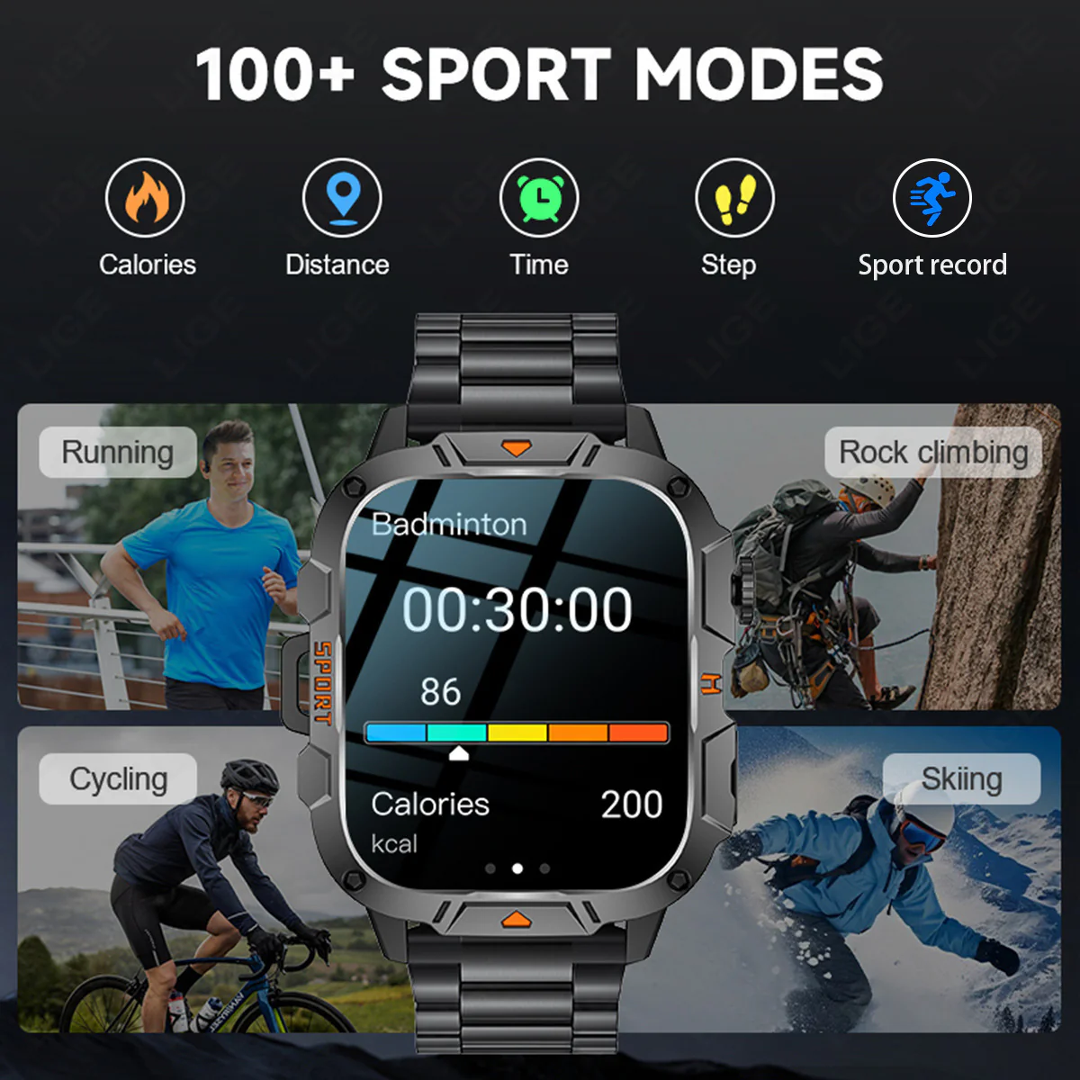 QX12 Square Large Screen Multi-function Sports Running Heart Rate Smart Watch - Image 4