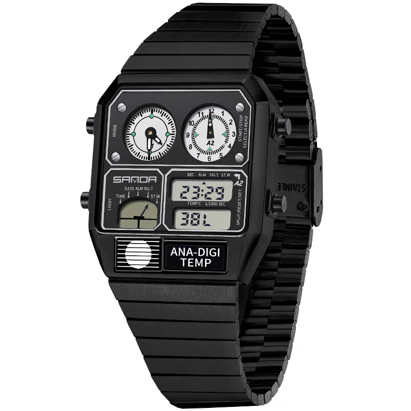 Sanda 3192 Multi time Analog Digital Watch for Men - Image 3