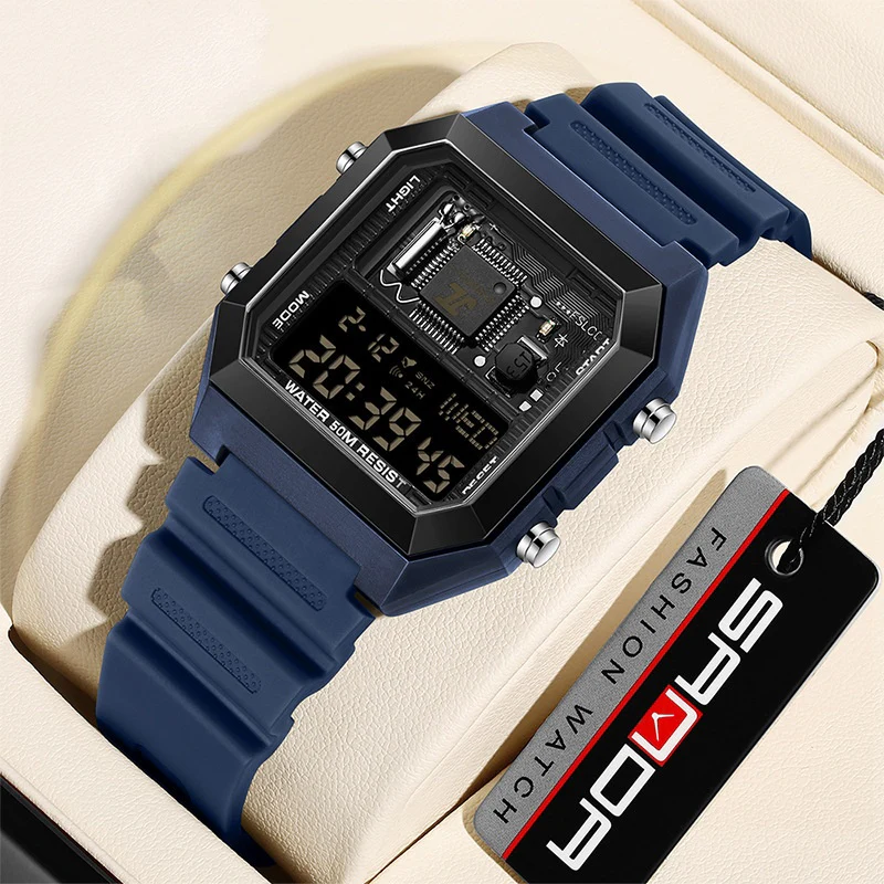 Sanda 6216 Square Waterproof Sports Digital watch for Men Students