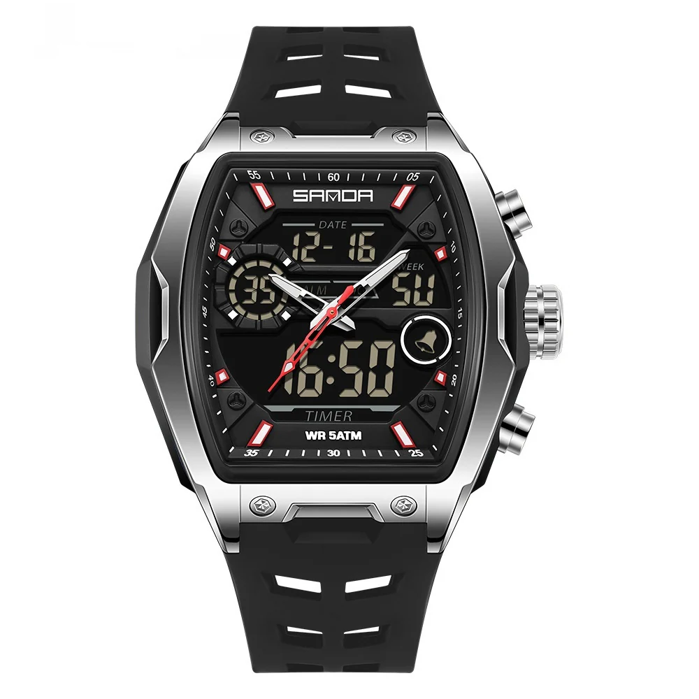 Sanda 6235 Barrel-shaped Waterproof Multifunctional Alarm Sports Watch For Men - Image 6