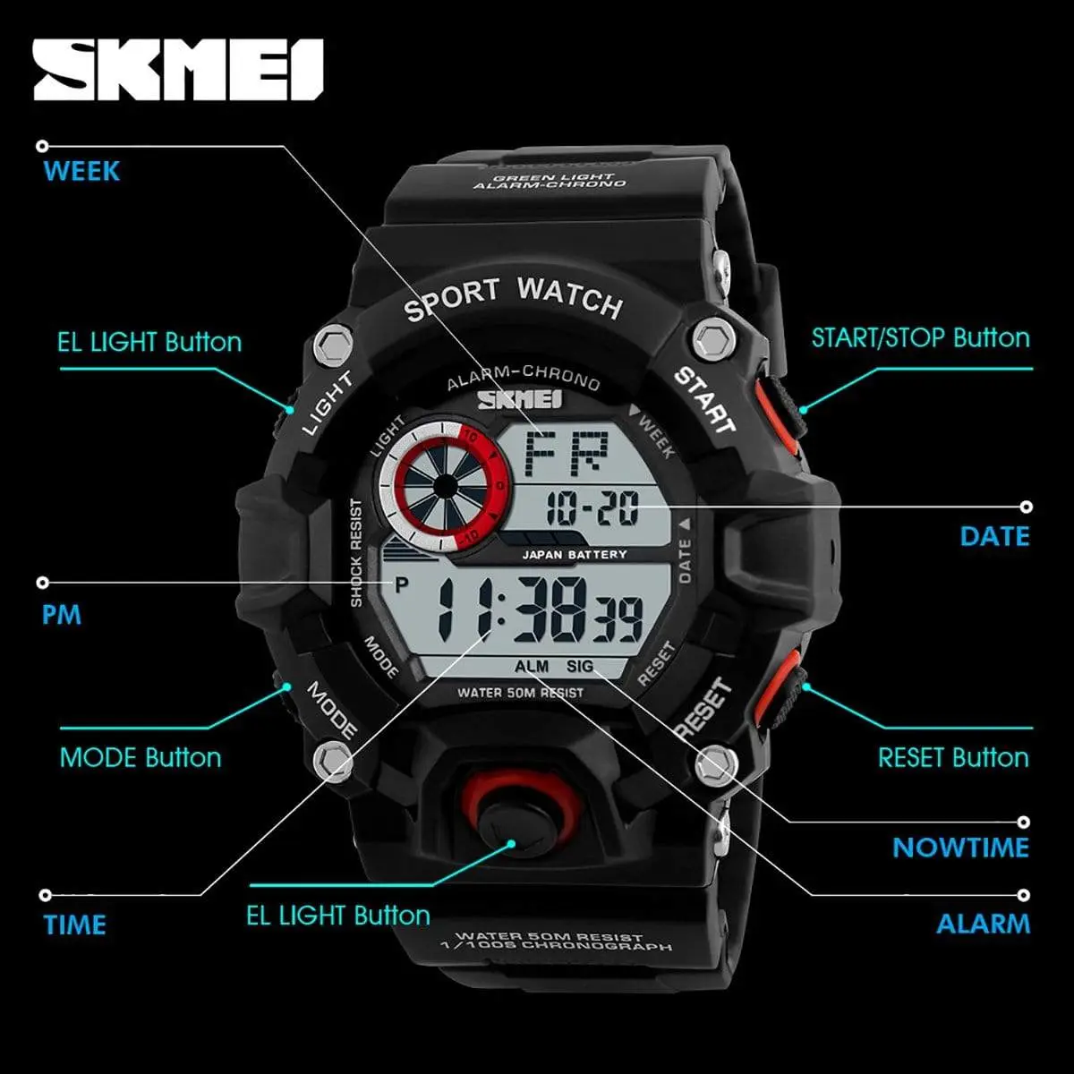 Skmei 1019 Original Digital Round Waterproof Sport watch For Men - Image 5