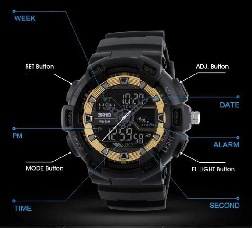 Skmei 1189 Original Analog Digital waterproof sport watch for Boys For Men - Image 8