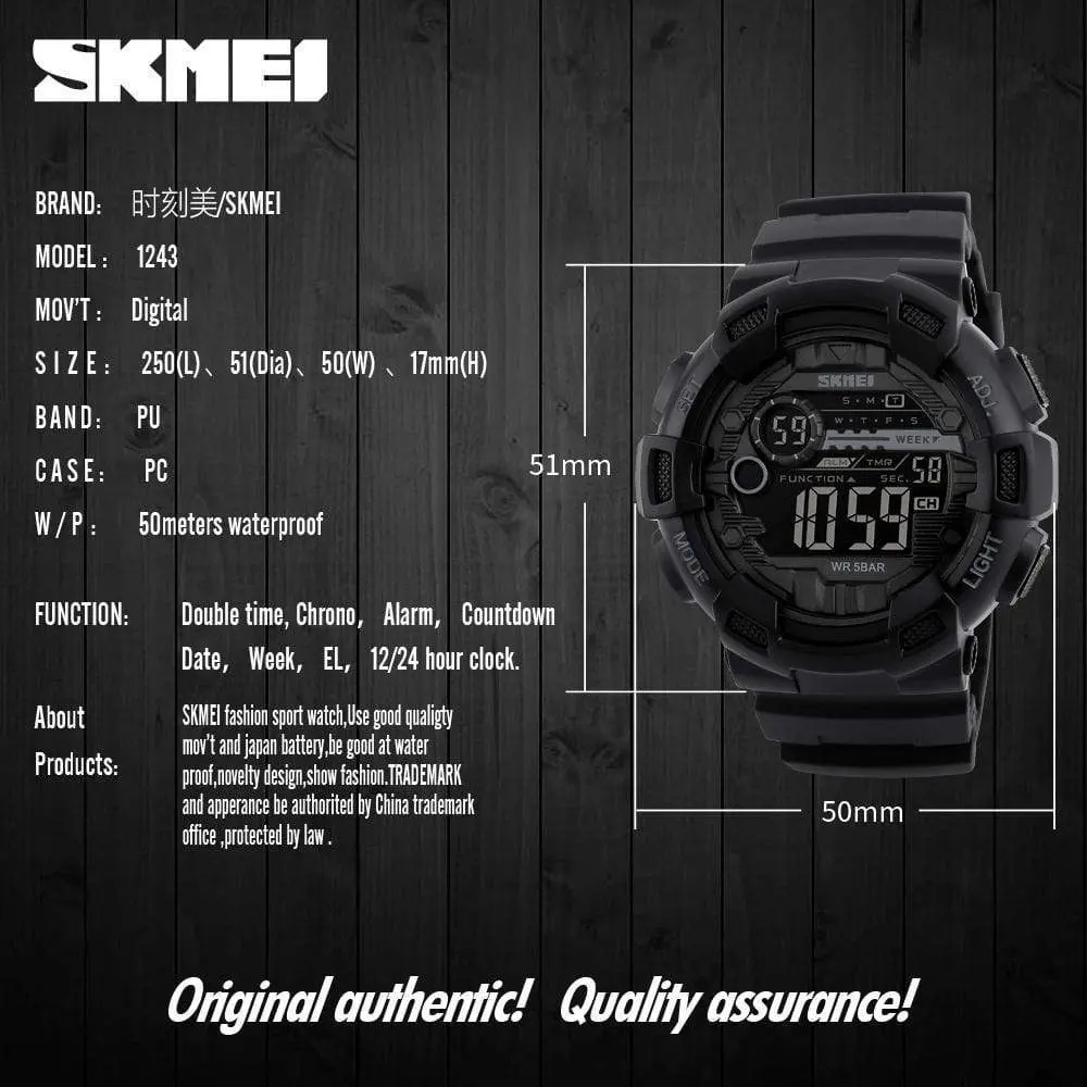 Skmei 1243 Original Digital waterproof Sports wrist watch Chronograph for Boys For Men - Image 11