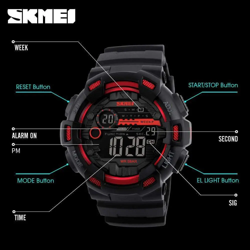 Skmei 1243 Original Digital waterproof Sports wrist watch Chronograph for Boys For Men - Image 8