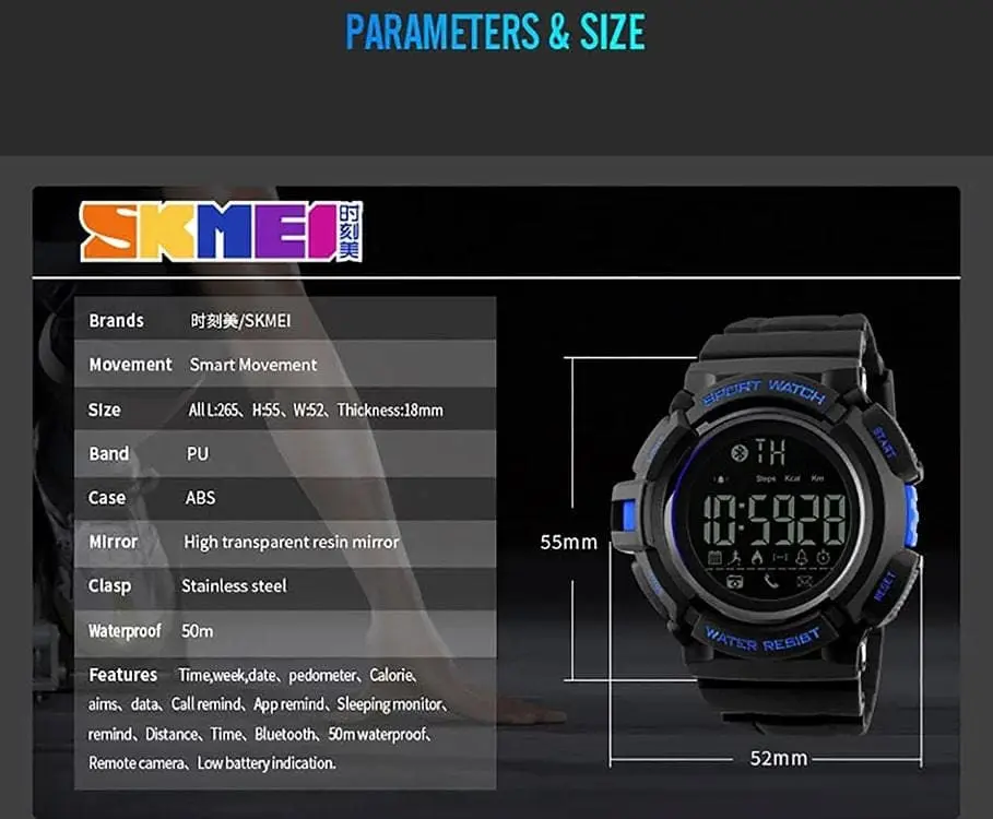 Skmei 1245 Smart watch Bluetooth watch Round digital watch for men - Image 10