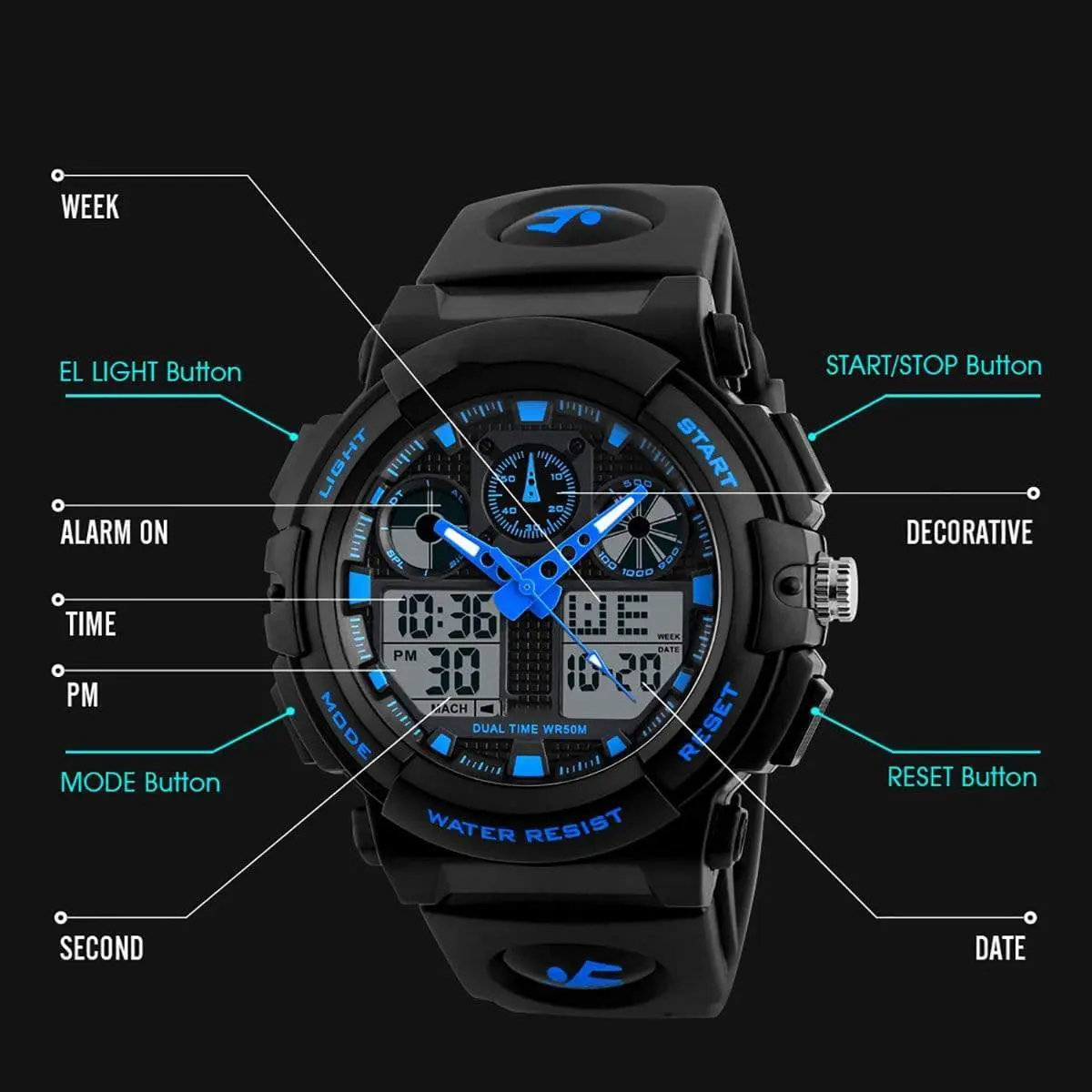 Skmei 1270 Original Analog Digital Multifunction Watch Waterproof wrist watch for Men - Image 7