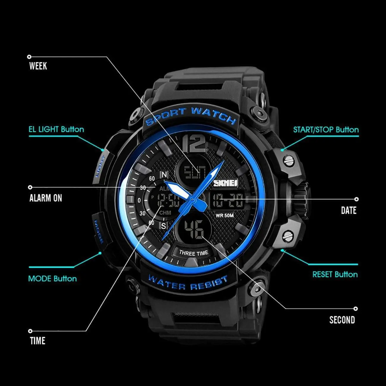 Skmei 1343 Original Analog Digital Waterproof sport watch for men - Image 10