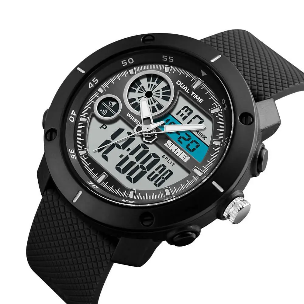 Skmei 1361 Original Analog Digital Big Dial Sport watch for Men Black - Image 3