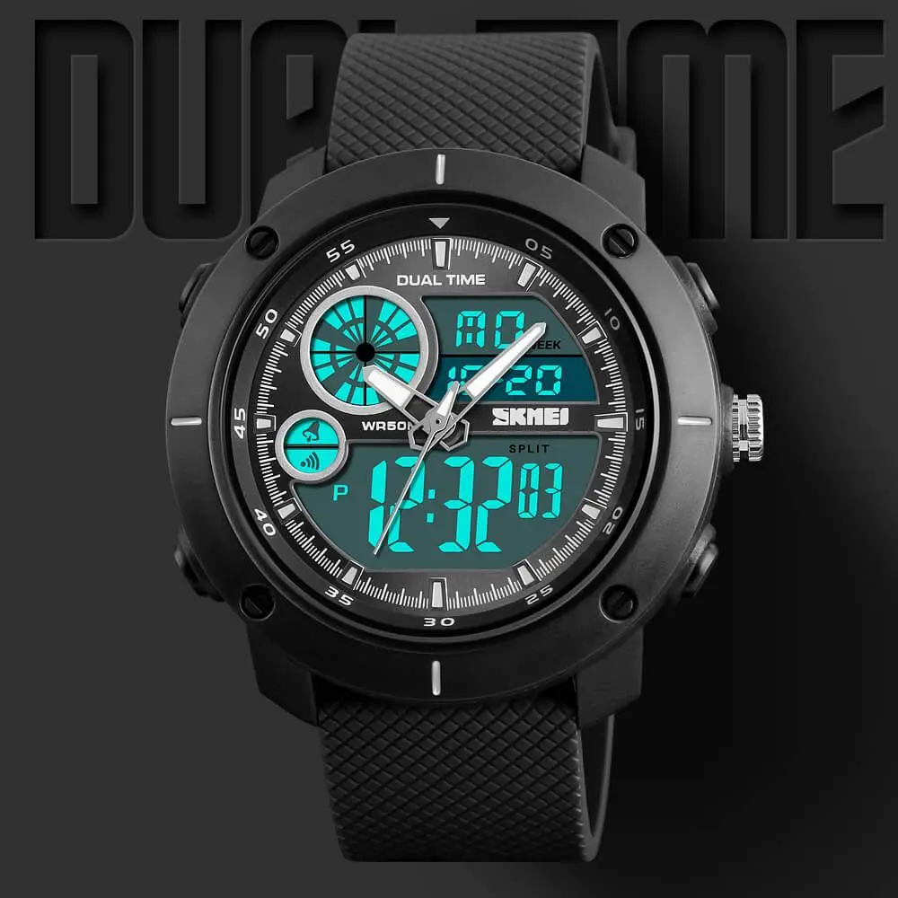 Skmei 1361 Original Analog Digital Big Dial Sport watch for Men Black - Image 4
