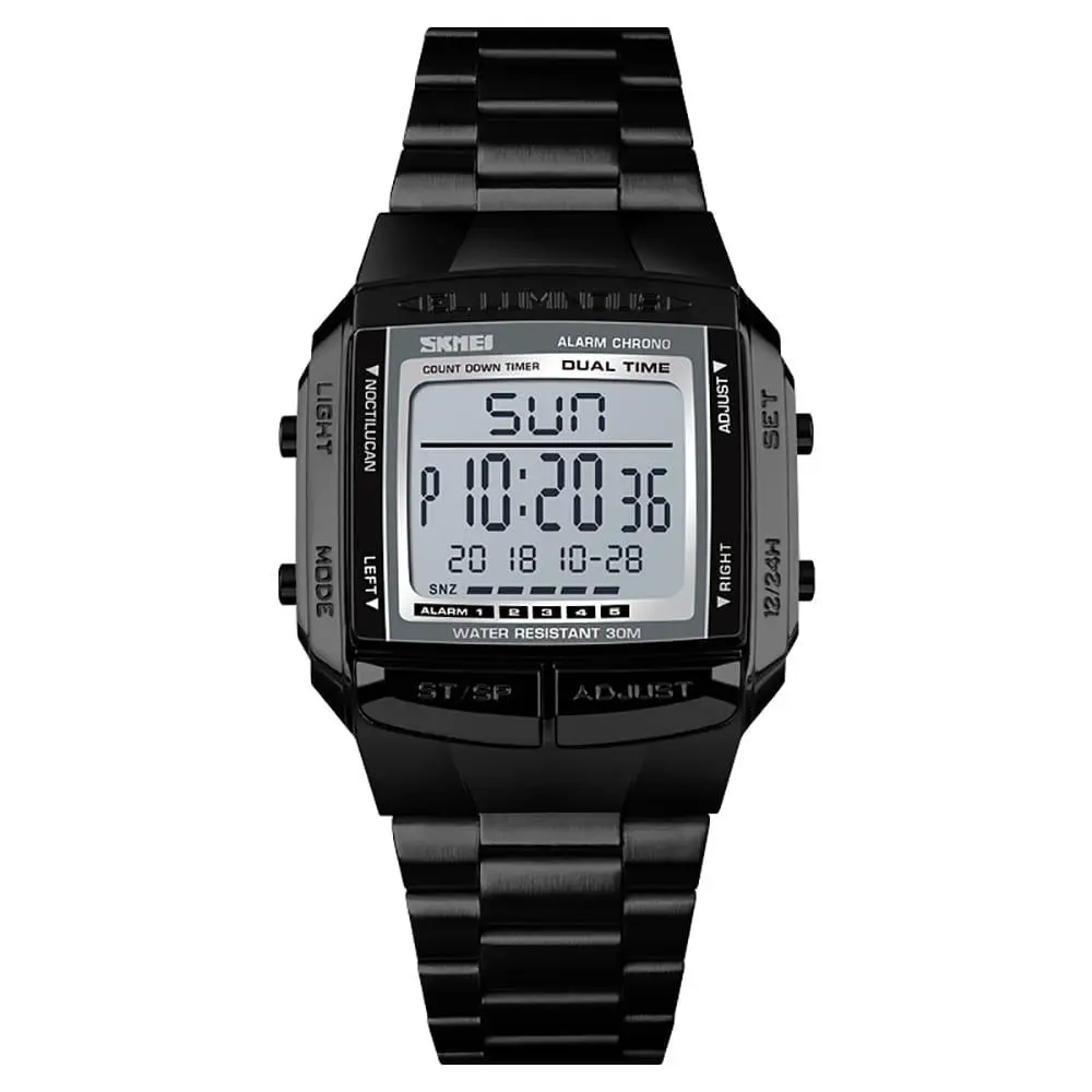 Skmei 1381 Original Steel Body Square Dial Luxury Digital Watch For Men - Image 3