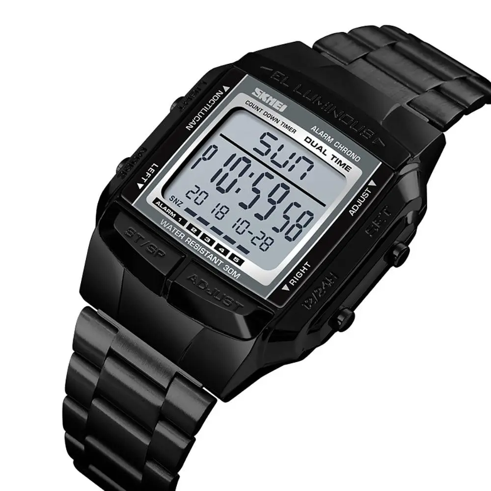 Skmei 1381 Original Steel Body Square Dial Luxury Digital Watch For Men - Image 4