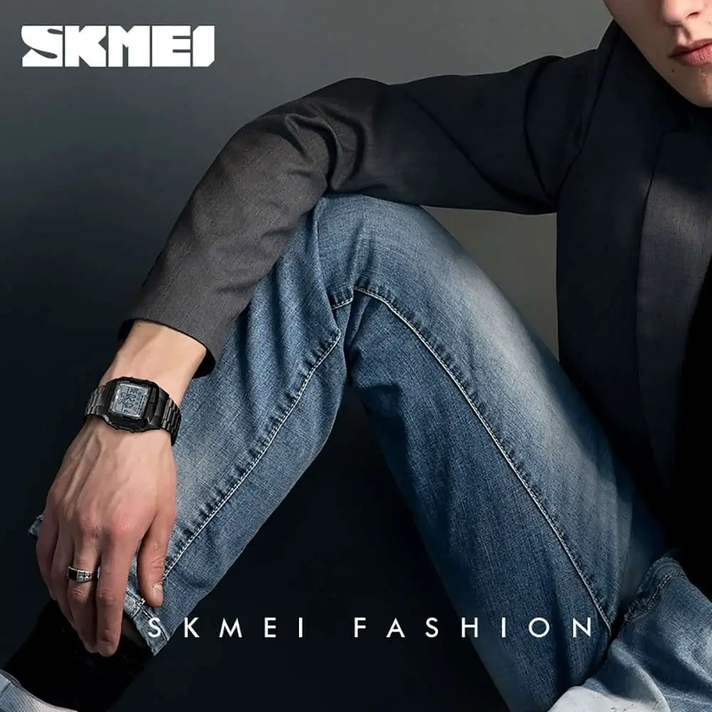 Skmei 1381 Original Steel Body Square Dial Luxury Digital Watch For Men - Image 5