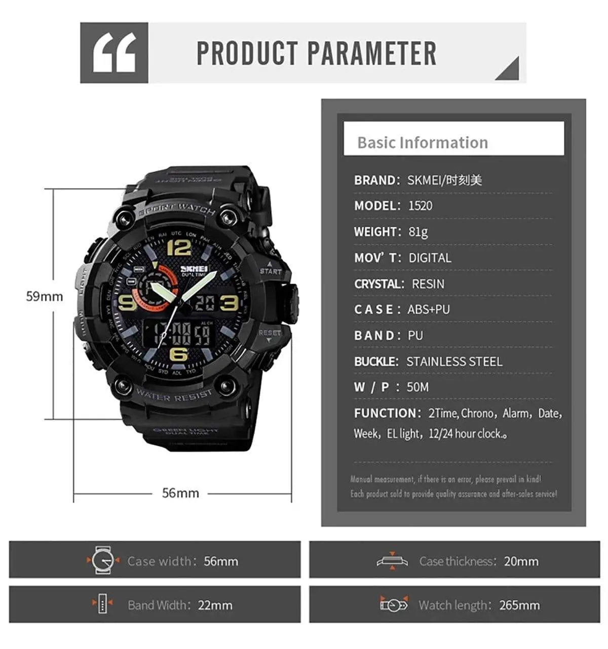 Skmei 1520 Original Analog Digital Multifunction watch for Men - Image 13