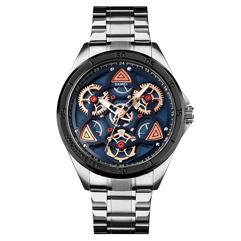 Skmei 1678 Steel Band Creative Gear Turning Mechanical Wind Quartz Watch For Men