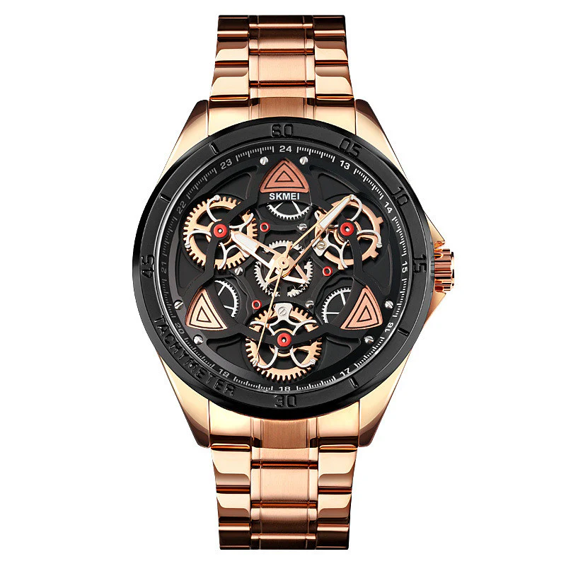 Skmei 1678 Steel Band Creative Gear Turning Mechanical Wind Quartz Watch For Men - Image 4