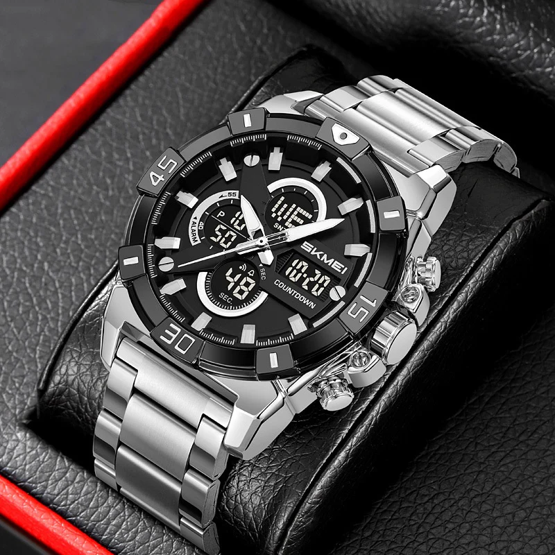 Skmei 2593 Analog Digital Countdown Alarm Sports Watch With A Steel Strap For Men - Image 3