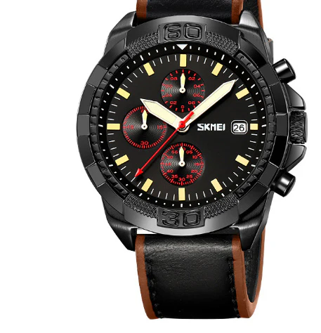 Skmei 9347 Belt Three Eyes And Six Needles Timing Quartz Wrist Watch For Men - Image 2