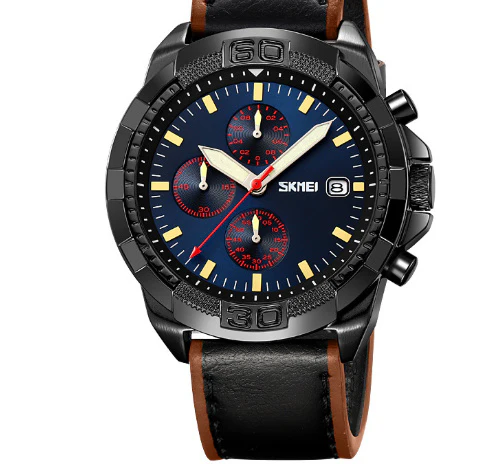Skmei 9347 Belt Three Eyes And Six Needles Timing Quartz Wrist Watch For Men - Image 3