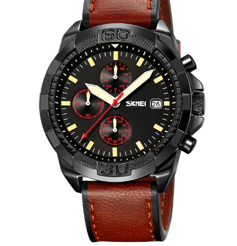 Skmei 9347 Belt Three Eyes And Six Needles Timing Quartz Wrist Watch For Men - Image 5