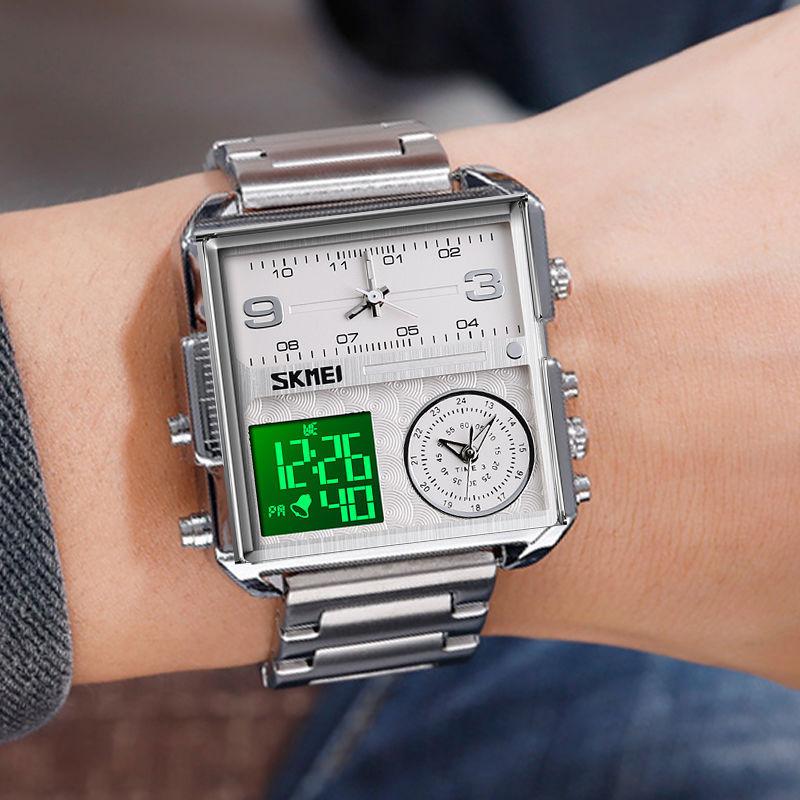 Skmei square 3 time Analog Digital 41mm dial watch for Men 1584 Original - Image 2