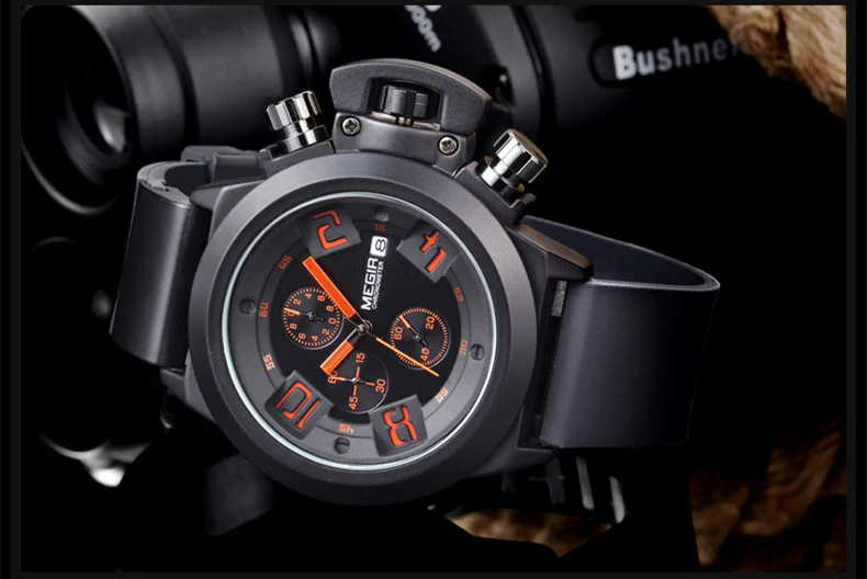 Megir Multifunctional Sports Silicone Band 3D Engraved Dial Quartz Watch For Men MG2002 - Image 5