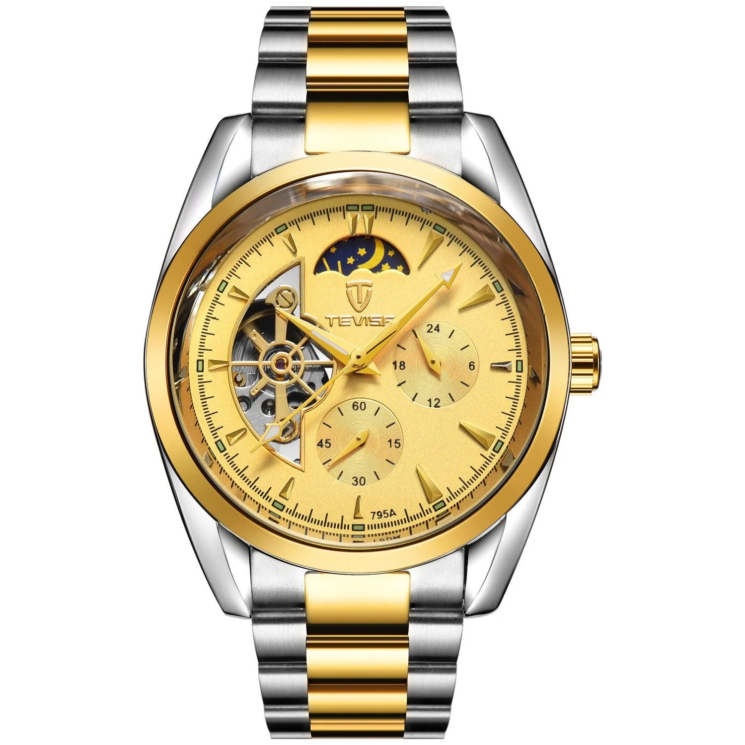 TEVISE Moon Phase Chronograph Automatic Mechanical Wrist Watch For Men 795A - Image 4