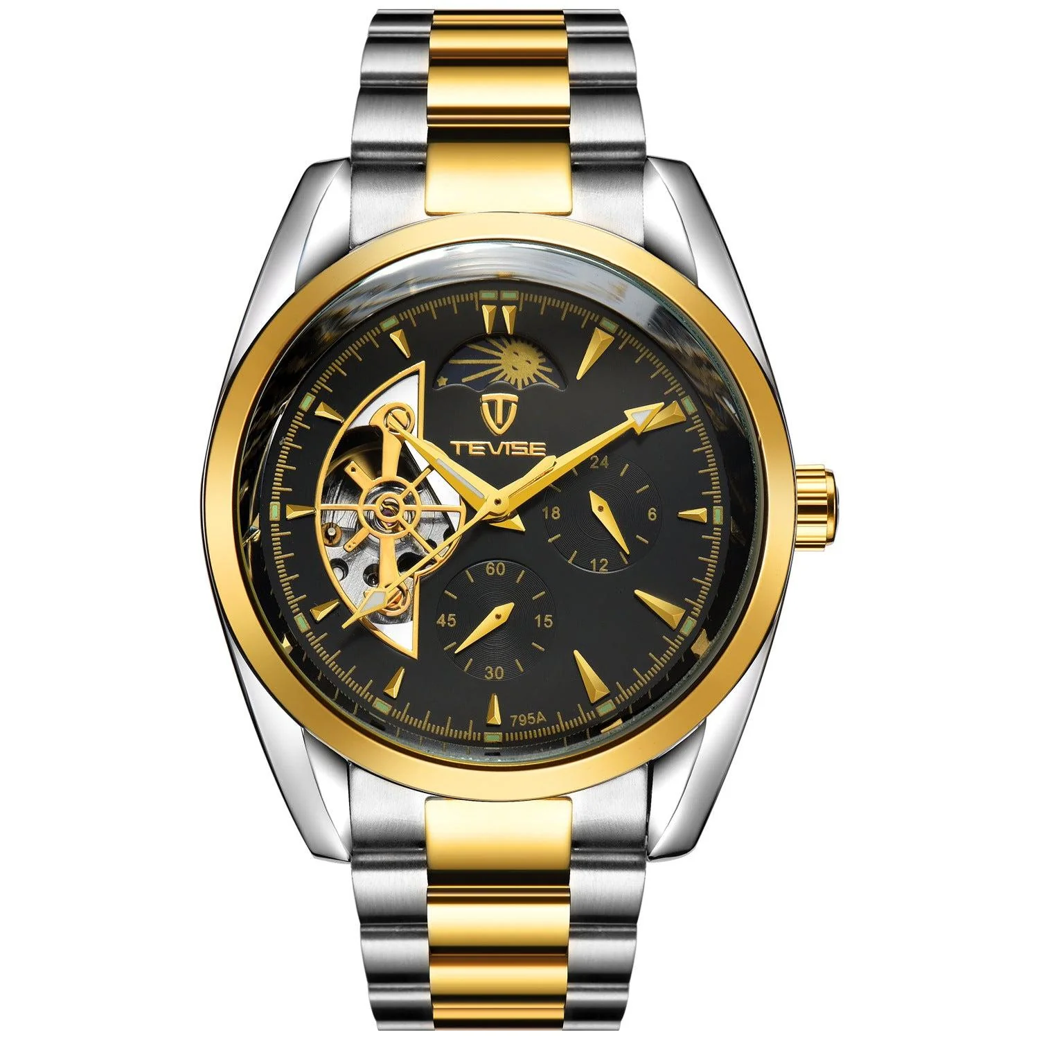 TEVISE Moon Phase Chronograph Automatic Mechanical Wrist Watch For Men 795A - Image 6
