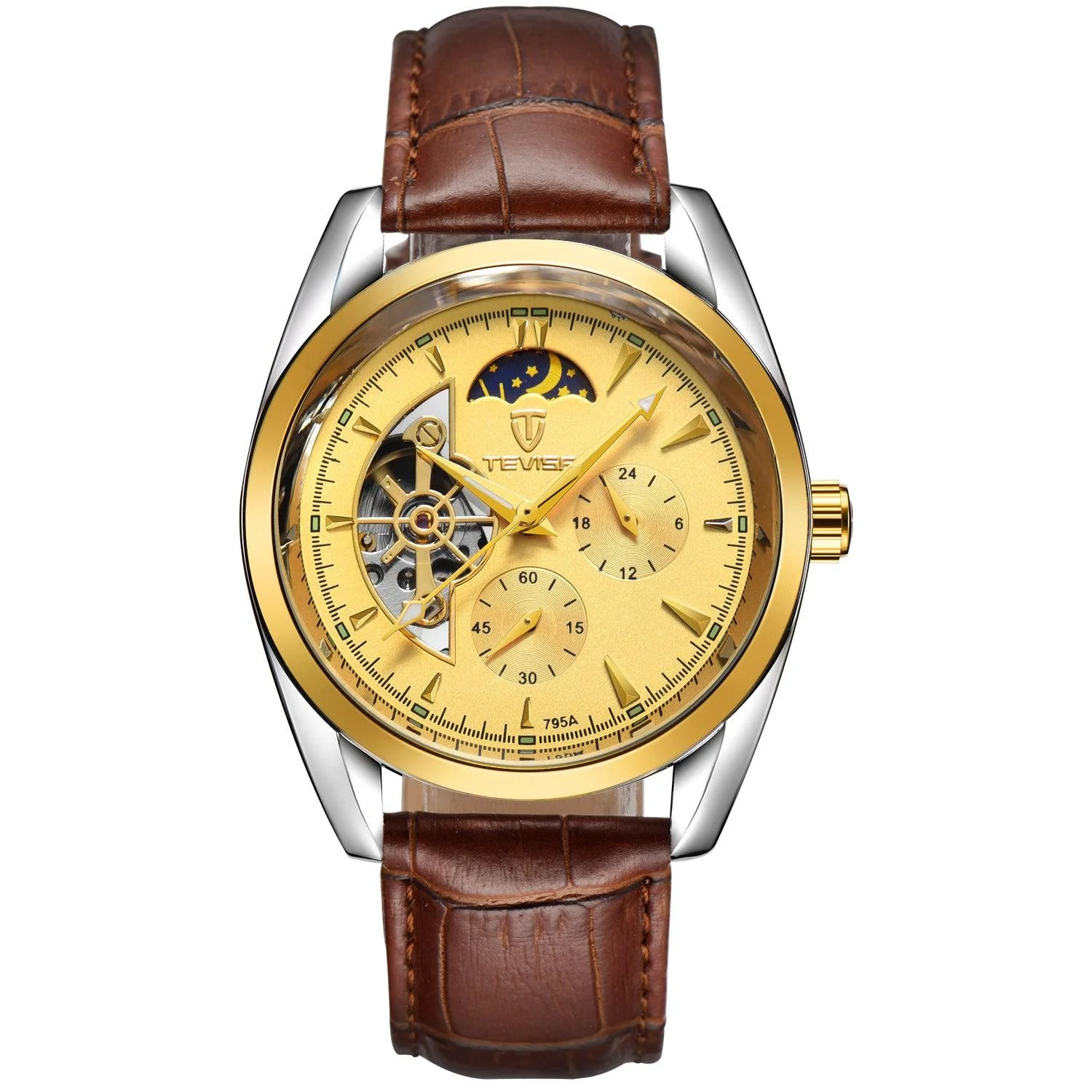 TEVISE Moon Phase Chronograph Automatic Mechanical Wrist Watch For Men 795A - Image 7