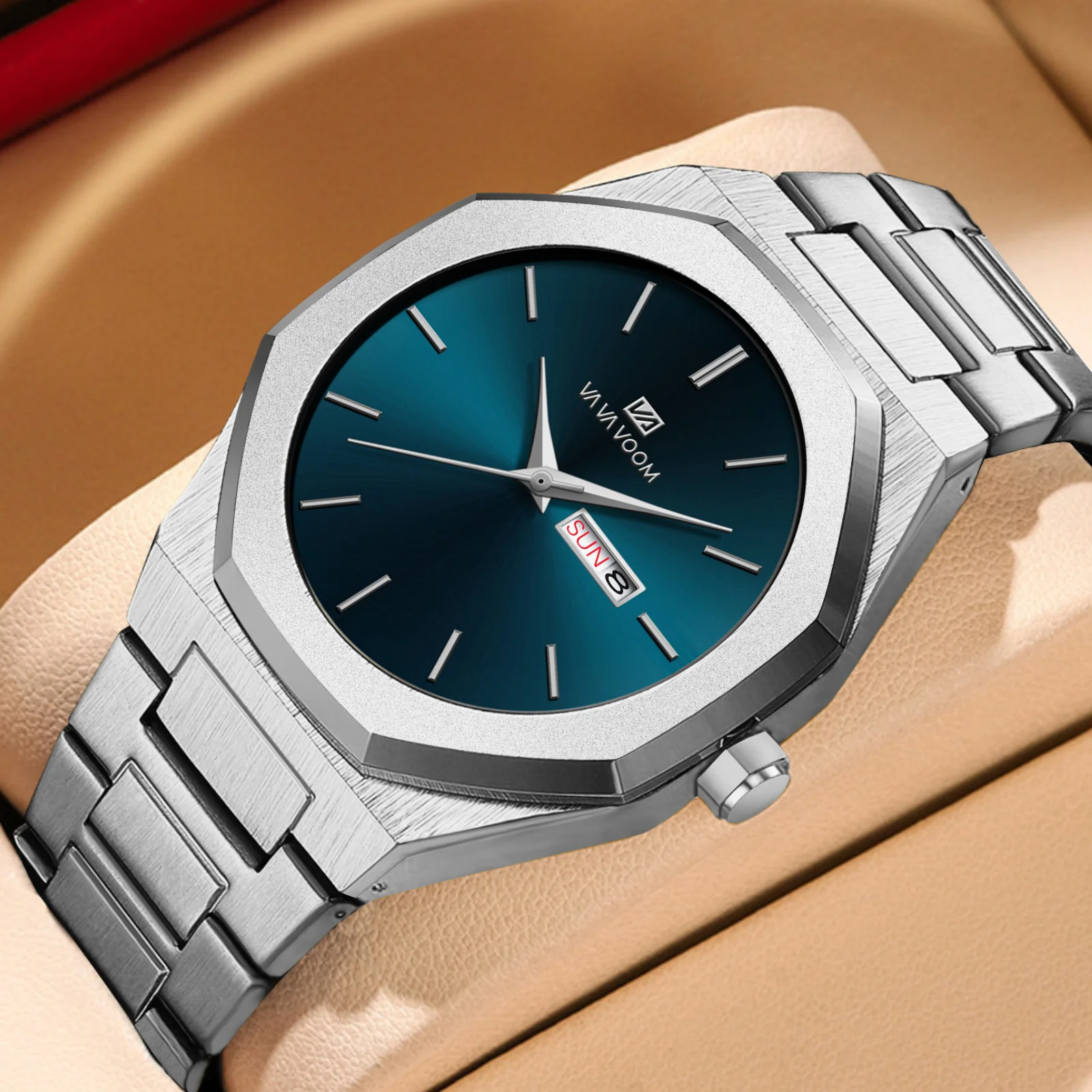 VA VA VOOM 2931 Octagonal Calendar Quartz Watch for Men - Image 3