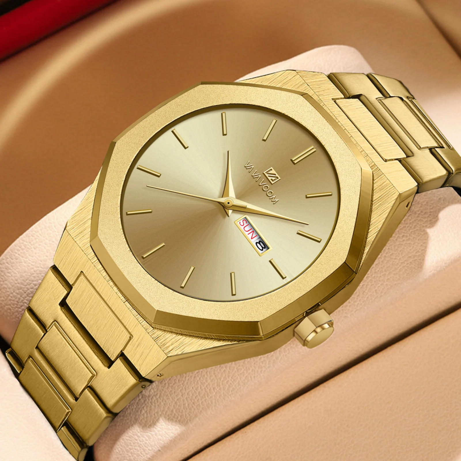VA VA VOOM 2931 Octagonal Calendar Quartz Watch for Men - Image 4