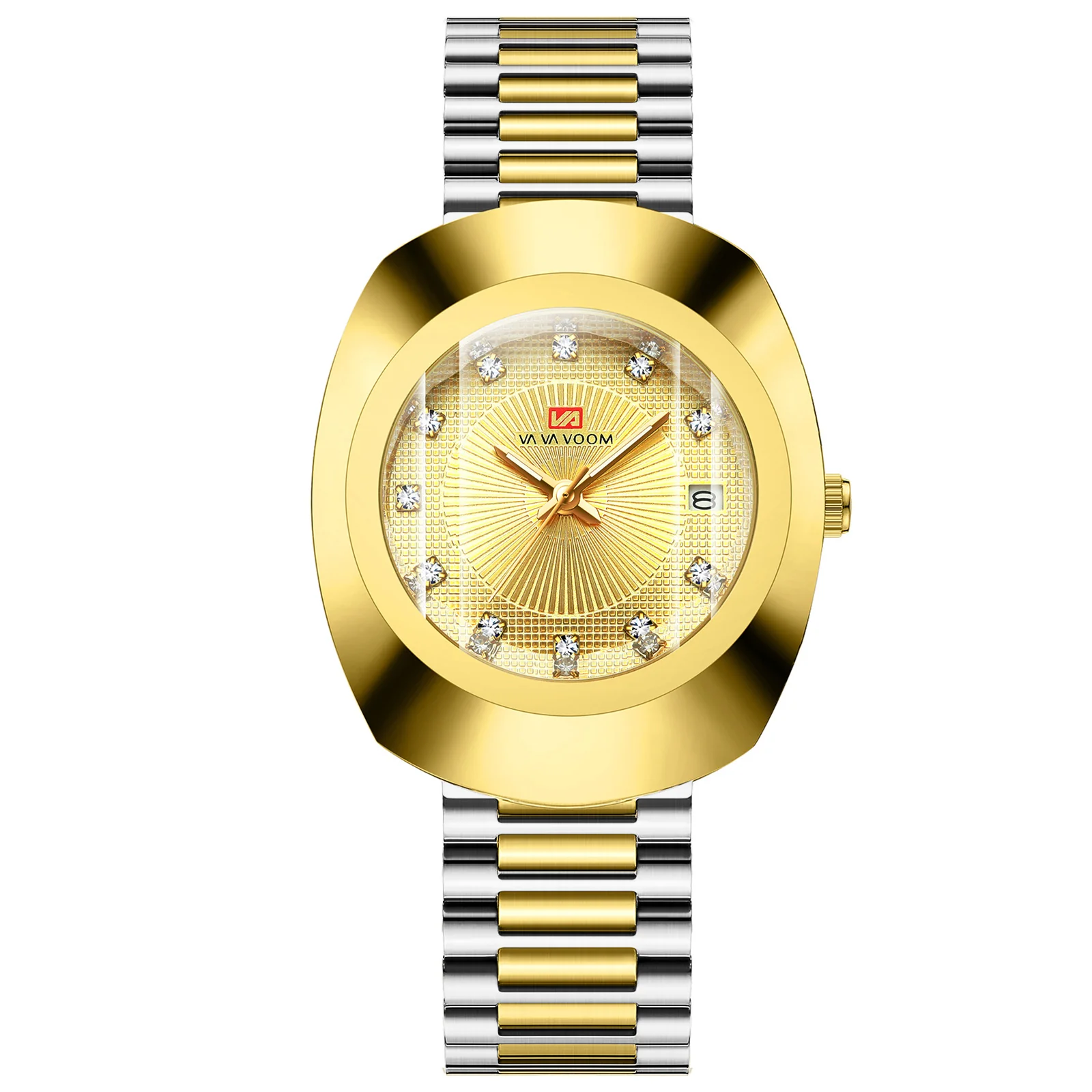 Va Va Voom Couple Quartz Watch Yellow Gold Diamond Waterproof Steel Belt Watch - Image 11