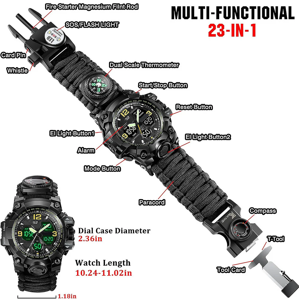 Waterproof Dual Display Electronic Tactical 23 in 1 Bikers Riders Sports Watch For men - Image 3